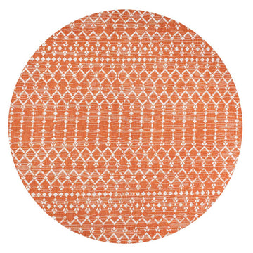 Ourika Moroccan Geometric Textured Weave Indoor/outdoor Round Rug